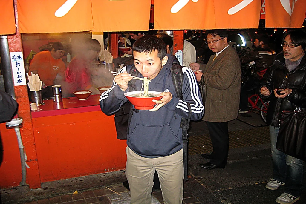 Slurping noodles loudly is common in Japan