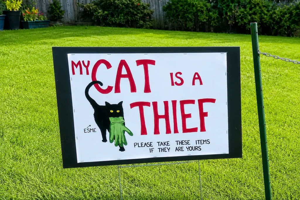 Oregon cat thief Esme sign board
