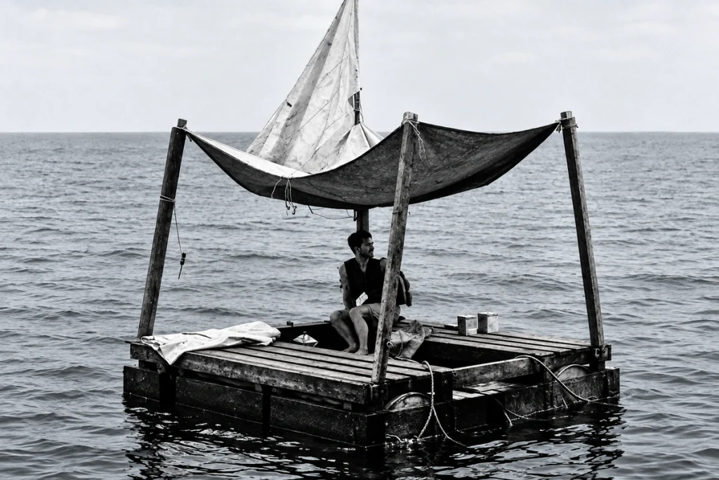 Poon Lim on his raft