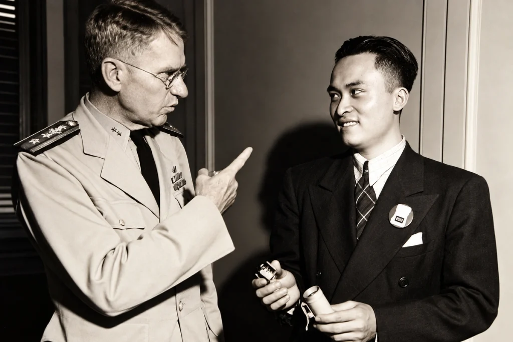 Poon Lim with Admiral Julius A. Furer after his rescue